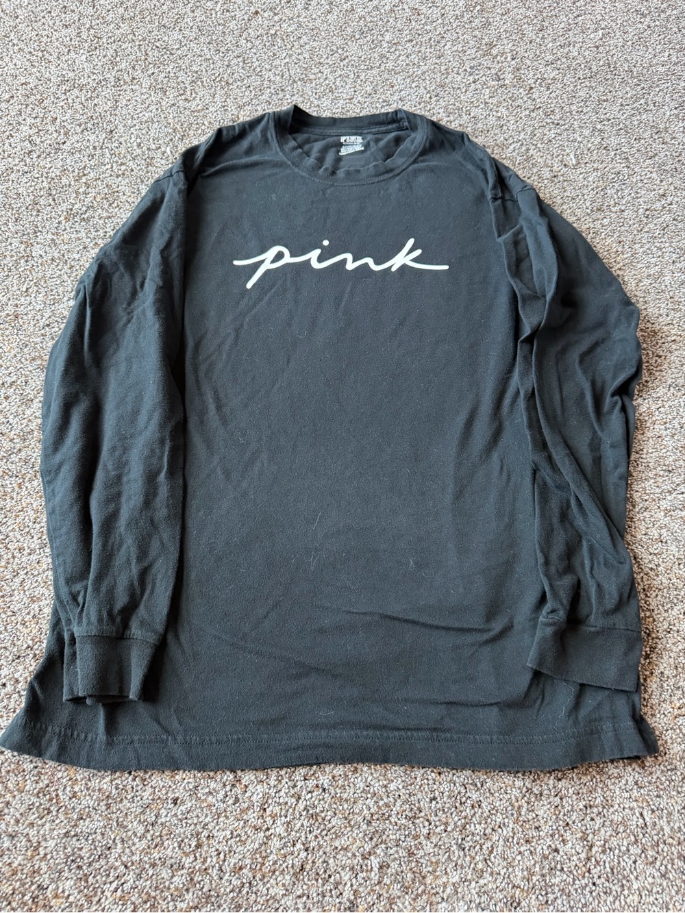 Victoria's Secret PINK Black Script Logo Long Sleeve Tee Y2K Small